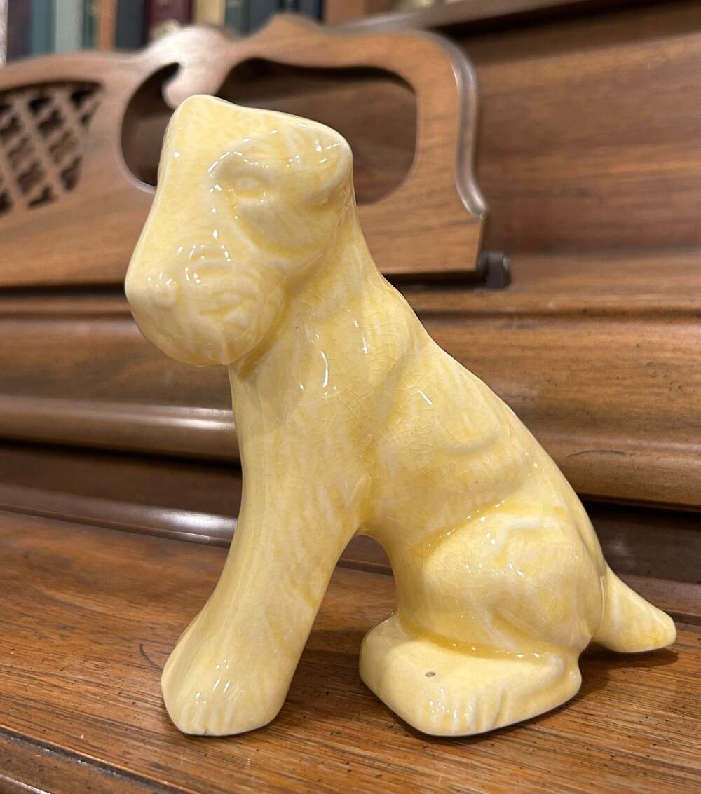 Vintage Ceramic Yellow Crackle Glaze Terrier Dog Planter Vase Figurine
